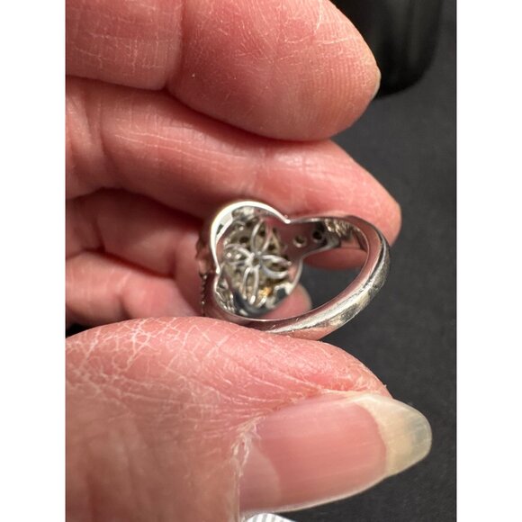 Sterling Silver Black & White Cubic Zirconia Halo Ring In Jewelry Box - Picture 10 of 12